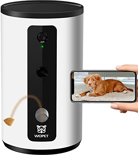 Cámara inteligente para mascotas WOpet: dispensador de golosinas para perros, cámara wifi Full HD con visión nocturna para observación de mascotas, comunicación de audio bidireccional diseñada para perros y gatos, monitoree a su mascota de forma remota.