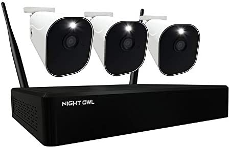 Sistema de seguridad inteligente inalámbrico Night Owl 1080p con 3 cámaras IP Wi-Fi HD de 1080p alimentadas por batería para interiores/exteriores con visión nocturna y disco duro de 1 TB (ampliable hasta un total de 10 dispositivos Wi-Fi)