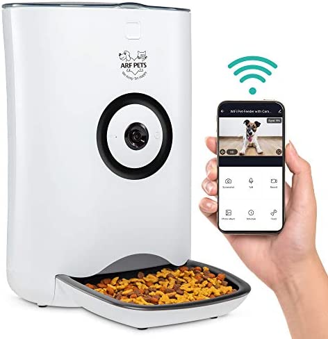 Arf Pets Alimentador automático inteligente para mascotas con Wi-Fi, cámara HD con grabación de voz y video, dispensador programable de alimentos para perros y gatos con fácil control de aplicaciones, capacidad para 29 tazas, para iPhone y Android