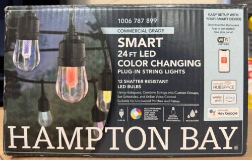 Hampton Bay Cadena de luces inteligente enchufable para interiores y exteriores, 12 luces, 24 pulgadas, LED RGBW integrado