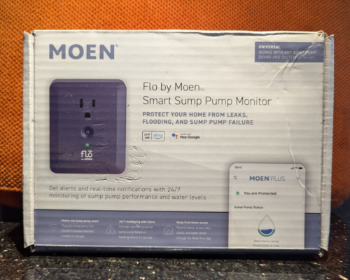 Monitor de bomba de sumidero inteligente Moen S2000ESUSA Detector de fugas azul. Caja exterior dañada