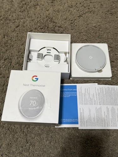 Termostato Wi-Fi programable inteligente Google Nest Snow GA01334-US CAJA COMPLETAMENTE ABIERTA